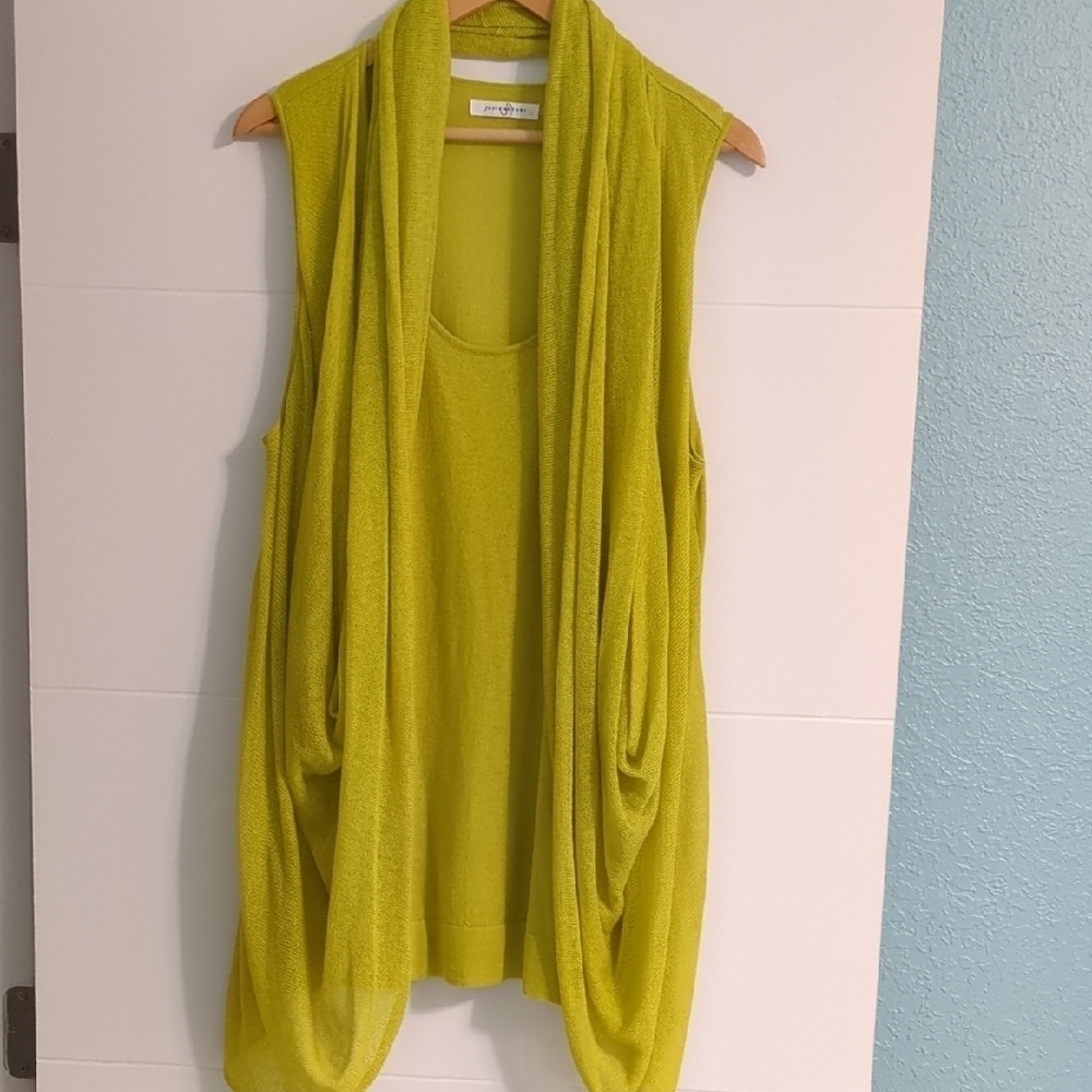 Josie Natori Bright Green Sleeveless Drape Cashmere Silk Top Sz XL